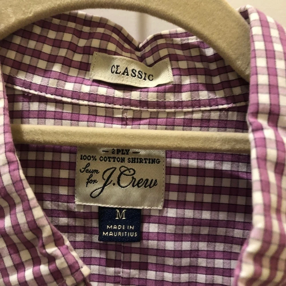 J. Crew White/Purple Mini Plaid Button Down
